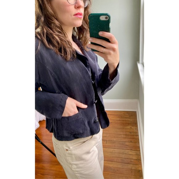 Vintage 90s Crop Top Button Down Black Long Sleeve Top S - Picture 4 of 8